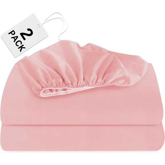 Twin Fitted Sheet 2 Pack, Twin Bedding Fitted Sheets for Girl Teens Kids Only with Deep Pocket up to 14", Shrinkage & Stain Resistant Fitted Bed Sheets, Wrinkle Free & Easy Care, Pink