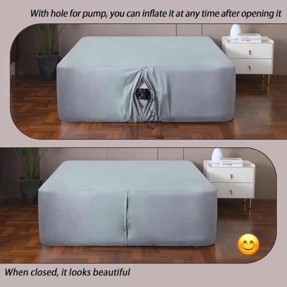 Twin Fitted Sheet for Air Mattress,with 24 Inch Extra Deep Pockets,Ultra Soft Durable Breathable Bed Sheets Cover for Inflatable Air Bed,with Pump Opening,Inflate at Any Time-Gray