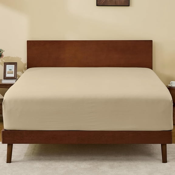 Twin Fitted Sheet, Bottom Single Fitted Sheet Only with Elastic Corner Straps, Deep Pocket for 10-15 Inch Mattress - Soft Microfiber - Breathable, Hypoallergenic, Wrinkle Free - Tan