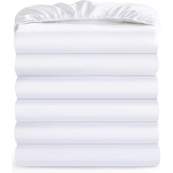 Twin Fitted Sheet - Bulk Pack of 6, Premium Soft & Breathable Brushed Microfiber Fabric (White)