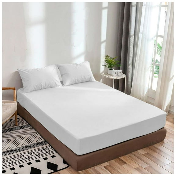 Twin Fitted Sheet Only, Luxurious Collections Softest 400 Thread Count 100% Cotton Sateen, 20" deep Pocket, All-Around Elastic, White