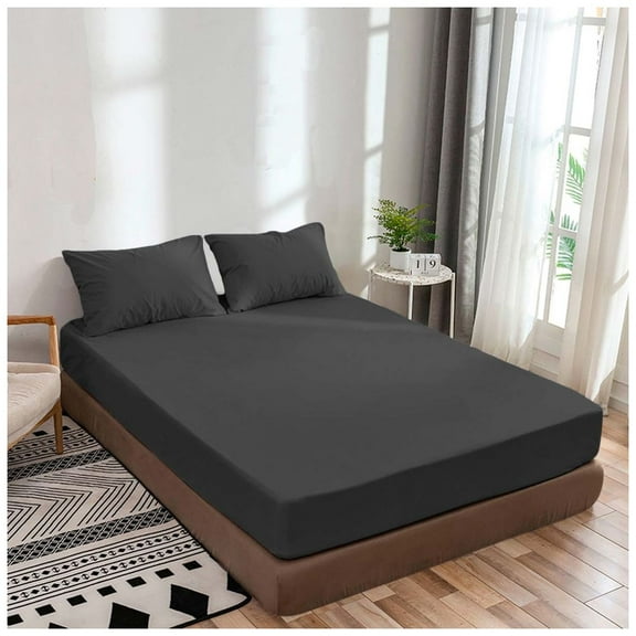 Twin Fitted Sheet Only, Softest 400 Thread Count 100% Cotton Sateen, 20" deep Pocket, All-Around Elastic, Dark Grey