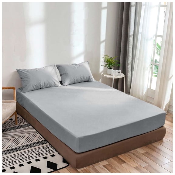 Twin Fitted Sheet Only, Softest 400 Thread Count 100% Cotton Sateen, 20" deep Pocket, All-Around Elastic, Light Grey