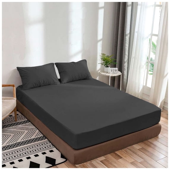 Twin Fitted Sheet Only, Softest 400 Thread Count 100% Cotton Sateen, 8" Deep Pocket, All-Around Elastic, Dark Grey