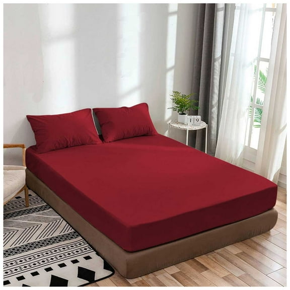 Twin Fitted Sheet Only, Softest 400 Thread Count 100% Cotton Sateen, Fits Upto 10" Deep Pocket, All-Around Elastic, Burgundy