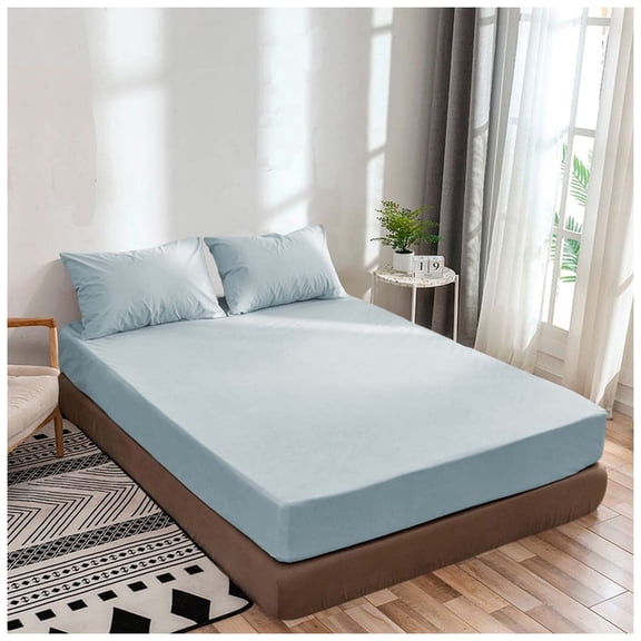 Twin Fitted Sheet Only, Softest 400 Thread Count 100% Cotton Sateen, Fits Upto 8" Deep Pocket, All-Around Elastic, Light Blue