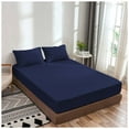 thumbnail image 1 of Twin Fitted Sheet Only, Softest 400 Thread Count 100% Cotton Sateen, Fits Upto 8" Deep Pocket, All-Around Elastic, Navy, 1 of 3