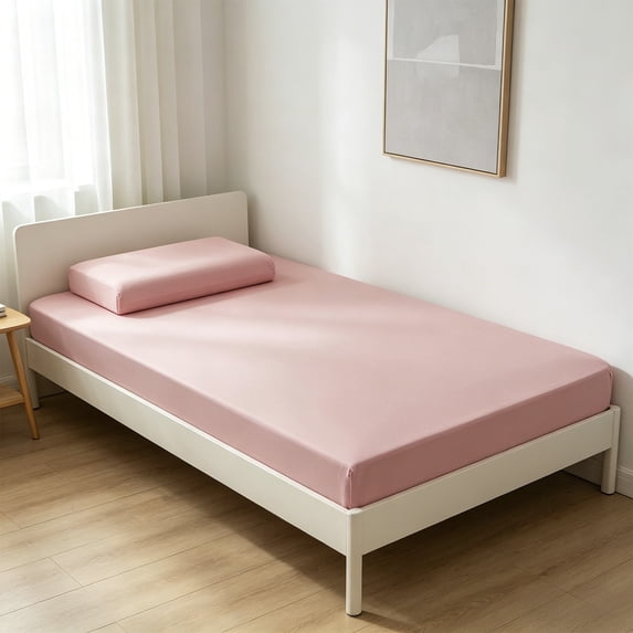 Twin Fitted Sheet Only No Slip Deep Pocket Soft Polyester Bed Sheet for Dorm Room College Essential Mattress Cover Easy Care Fits Standard Single Beds Home Bedding