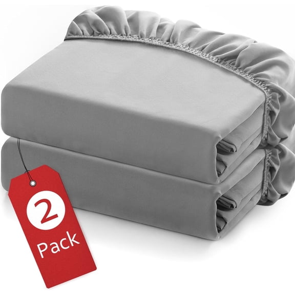 Twin Fitted Sheets 2 Pack Only, Mattress Up to 14 Inches Deep Pocket, Ultra Soft and Breathable Twin Bed Sheets, Long Lasting Single Fitted Sheets, Grey and White