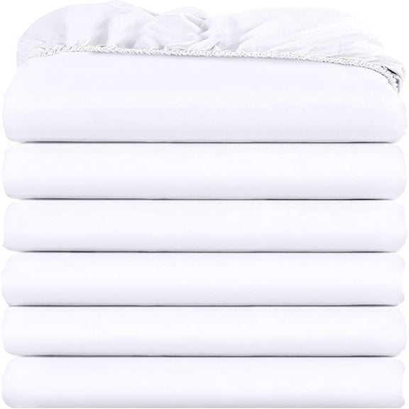 Twin Fitted Sheets - Bulk Pack of 6 Bottom Sheets - Soft Brushed Microfiber - Deep Pockets - Shrinkage & Fade Resistant - Easy Care (White)