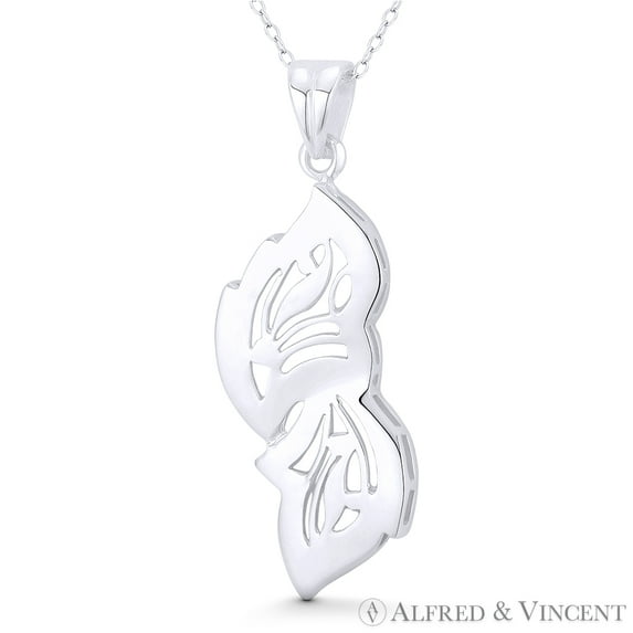 Twin Flame Charm 45x16mm (1.8x0.6in) Statement Pendant & Chain Necklace in .925 Sterling Silver