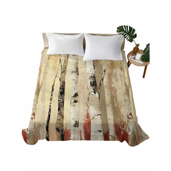 Twin Flat Sheet 66"x96", Autumn Branch Trees Soft Lightweight Bedding Flat Sheets Only, Fall Forest Vintage Rustic Oil Painting Brushed Microfiber Top Bed Sheet, Breathable StainResistant Bedsheets