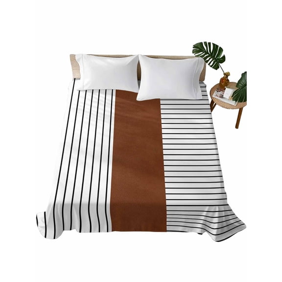 Twin Flat Sheet 66"x96", Black Striped Geometric Soft Lightweight Bedding Flat Sheets Only, Modern Boho Brown Brushed Microfiber Top Bed Sheet, Breathable StainResistant Bedsheets