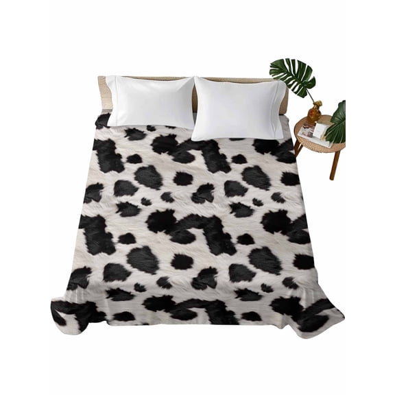 Twin Flat Sheet 66"x96", Black White Dots Soft Lightweight Bedding Flat Sheets Only, Farmhouse Cow Spots Fur Retro Textured Brushed Microfiber Top Bed Sheet, Breathable StainResistant Bedsheets