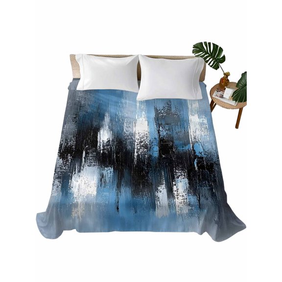 Twin Flat Sheet 66"x96", Blue Grey Black Soft Lightweight Bedding Flat Sheets Only, Smear Street Graffiti Painting Grunge Art Brushed Microfiber Top Bed Sheet, Breathable StainResistant Bedsheets