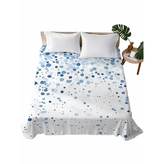 Twin Flat Sheet 66"x96", Blue Polka Dot Soft Lightweight Bedding Flat Sheets Only, Abstract Modern Art Dots Watercolor Brushed Microfiber Top Bed Sheet, Breathable StainResistant Bedsheets