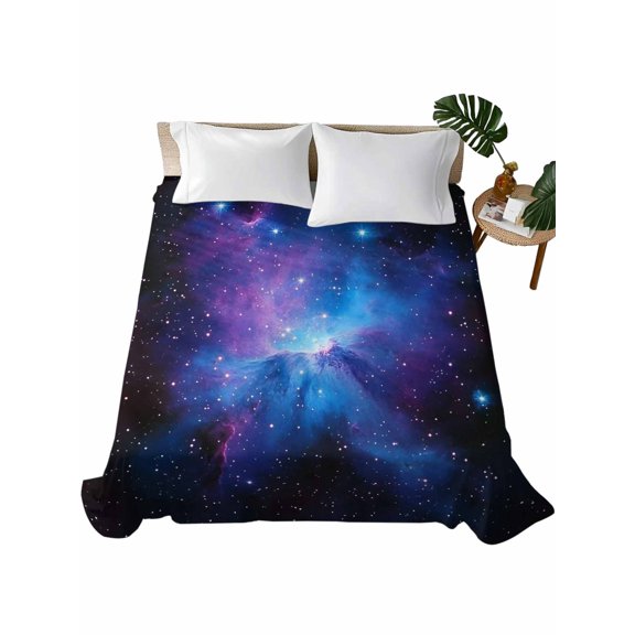 Twin Flat Sheet 66"x96", Blue Purple Clouds Soft Lightweight Bedding Flat Sheets Only, Modern Abstract Stars Sky Brushed Microfiber Top Bed Sheet, Breathable StainResistant Bedsheets