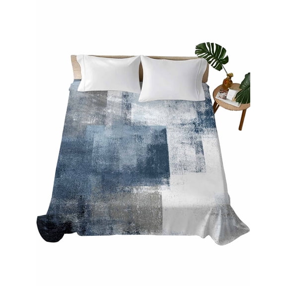 Twin Flat Sheet 66"x96", Blue Soft Lightweight Bedding Flat Sheets Only, Retro Oil Painted Modern Abstract Art Brushed Microfiber Top Bed Sheet, Breathable StainResistant Bedsheets
