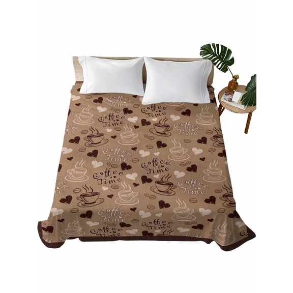 Twin Flat Sheet 66"x96", Brown Coffee Cup Soft Lightweight Bedding Flat Sheets Only, Vintage Coffee Beans Love Heart Brushed Microfiber Top Bed Sheet, Breathable StainResistant Bedsheets
