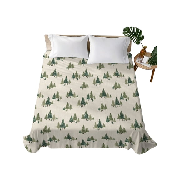 Twin Flat Sheet 66"x96", Christmas Pine Trees Soft Lightweight Bedding Flat Sheets Only, Winter Xmas Tree Farmhouse Brushed Microfiber Top Bed Sheet, Breathable StainResistant Bedsheets