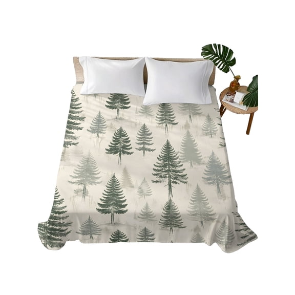 Twin Flat Sheet 66"x96", Christmas Tree Soft Lightweight Bedding Flat Sheets Only, Xmas Pine Trees Winter Rustic Forest Vintage Brushed Microfiber Top Bed Sheet, Breathable StainResistant Bedsheets