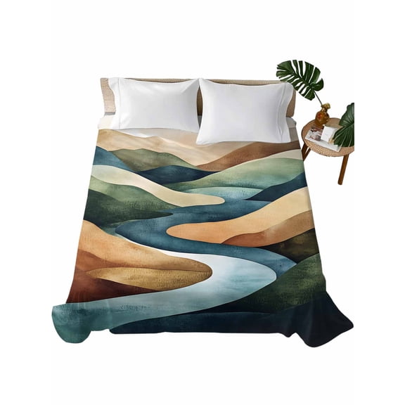 Twin Flat Sheet 66"x96", Colorful Abstract Art Soft Lightweight Bedding Flat Sheets Only, Mountain Modern Watercolor Brushed Microfiber Top Bed Sheet, Breathable StainResistant Bedsheets
