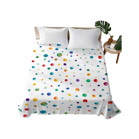 Twin Flat Sheet 66"x96", Colorful Polka Dot Soft Lightweight Bedding Flat Sheets Only, Rainbow Point Vibrant Brushed Microfiber Top Bed Sheet, Breathable StainResistant Bedsheets