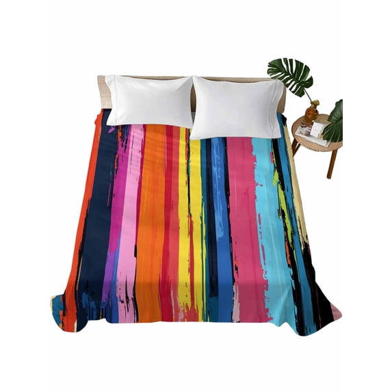 Twin Flat Sheet 66"x96", Colorful Striped Soft Lightweight Bedding Flat Sheets Only, Modern Rainbow Abstract Graffiti Art Brushed Microfiber Top Bed Sheet, Breathable StainResistant Bedsheets