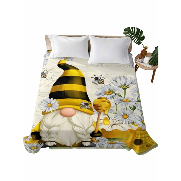 Twin Flat Sheet 66"x96", Daisy Floral Soft Lightweight Bedding Flat Sheets Only, Vintage Rustic Bee Gnomes Flowers Brushed Microfiber Top Bed Sheet, Breathable StainResistant Bedsheets