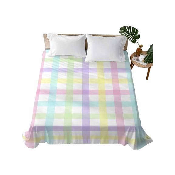 Twin Flat Sheet 66"x96", Green Beige Plaid Soft Lightweight Bedding Flat Sheets Only, Buffalo Farmhouse Art Checkered Brushed Microfiber Top Bed Sheet, Breathable StainResistant Bedsheets