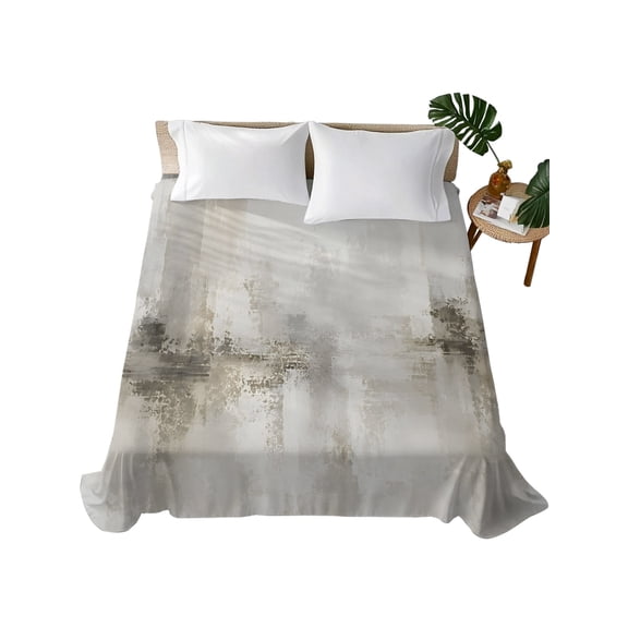 Twin Flat Sheet 66"x96", Grey Abstract Soft Lightweight Bedding Flat Sheets Only, Industrial Modern Moody Urban Brushed Microfiber Top Bed Sheet, Breathable StainResistant Bedsheets