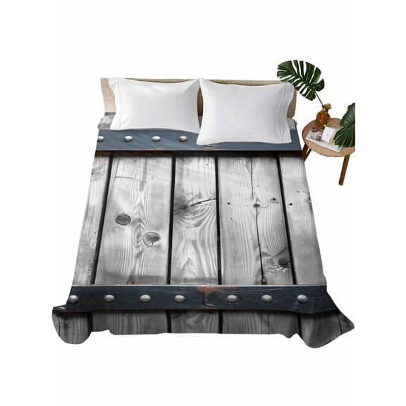 Twin Flat Sheet 66"x96", Grey Wood Grain Soft Lightweight Bedding Flat Sheets Only, Country Vintage Barn Door Rustic Lodge Brushed Microfiber Top Bed Sheet, Breathable StainResistant Bedsheets