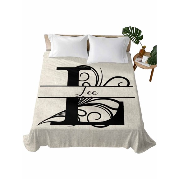 Twin Flat Sheet 66"x96", Letter L Soft Lightweight Bedding Flat Sheets Only, Monogram Words Brushed Microfiber Top Bed Sheet, Breathable StainResistant Bedsheets