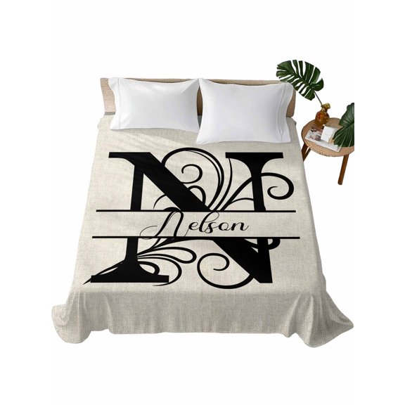 Twin Flat Sheet 66"x96", Letter N Soft Lightweight Bedding Flat Sheets Only, Monogram Words Brushed Microfiber Top Bed Sheet, Breathable StainResistant Bedsheets