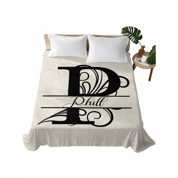 Twin Flat Sheet 66"x96", Letter P Soft Lightweight Bedding Flat Sheets Only, Monogram Words Brushed Microfiber Top Bed Sheet, Breathable StainResistant Bedsheets