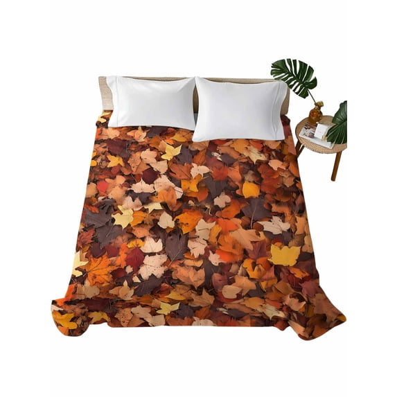 Twin Flat Sheet 66"x96", Maple Leaf Autumn Soft Lightweight Bedding Flat Sheets Only, Farmhouse Fall Botanical Leaves Brushed Microfiber Top Bed Sheet, Breathable StainResistant Bedsheets