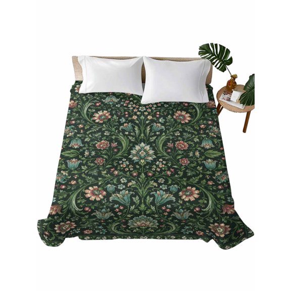 Twin Flat Sheet 66"x96", Middle Century Soft Lightweight Bedding Flat Sheets Only, Vintage Rustic Botanical Floral Green Brushed Microfiber Top Bed Sheet, Breathable StainResistant Bedsheets