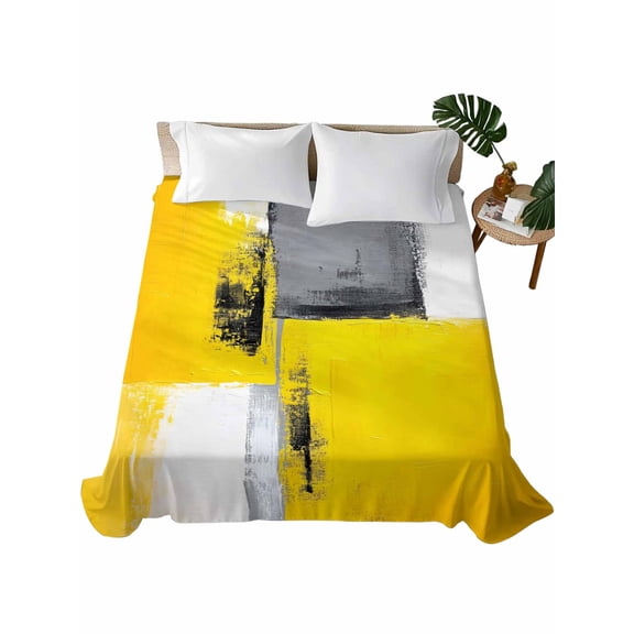 Twin Flat Sheet 66"x96", Oil Painting Yellow Grey Soft Lightweight Bedding Flat Sheets Only, Abstract Modern Street Grunge Art Brushed Microfiber Top Bed Sheet, Breathable StainResistant Bedsheets