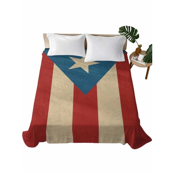 Twin Flat Sheet 66"x96", Puerto Rico Flag Soft Lightweight Bedding Flat Sheets Only, Red Blue Vintage Brushed Microfiber Top Bed Sheet, Breathable StainResistant Bedsheets