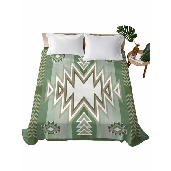 Twin Flat Sheet 66"x96", Sage Green Boho Soft Lightweight Bedding Flat Sheets Only, American Native Southwest Abstract Art Brushed Microfiber Top Bed Sheet, Breathable StainResistant Bedsheets