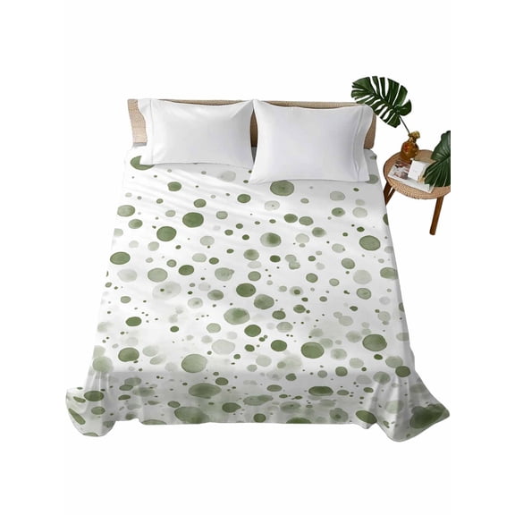 Twin Flat Sheet 66"x96", Sage Green Polka Dot Soft Lightweight Bedding Flat Sheets Only, Modern Art Abstract Watercolor Dot Brushed Microfiber Top Bed Sheet, Breathable StainResistant Bedsheets