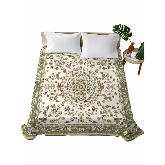 Twin Flat Sheet 66"x96", Sage Green Soft Lightweight Bedding Flat Sheets Only, Southwest Tribal Antique Boho-Chic Heritage Brushed Microfiber Top Bed Sheet, Breathable StainResistant Bedsheets