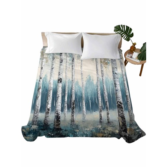 Twin Flat Sheet 66"x96", Spring Forest Soft Lightweight Bedding Flat Sheets Only, Grey Tree Branch Impressionist Style Brushed Microfiber Top Bed Sheet, Breathable StainResistant Bedsheets