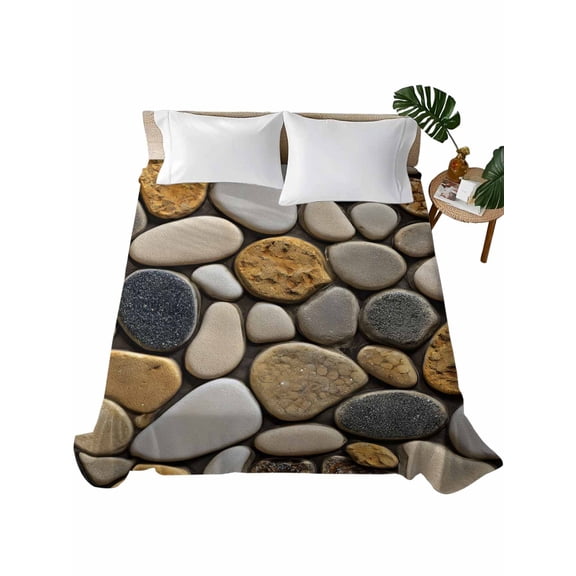 Twin Flat Sheet 66"x96", Stones Soft Lightweight Bedding Flat Sheets Only, Gravel Rock Cobblestone Natural Pattern Art Brushed Microfiber Top Bed Sheet, Breathable StainResistant Bedsheets
