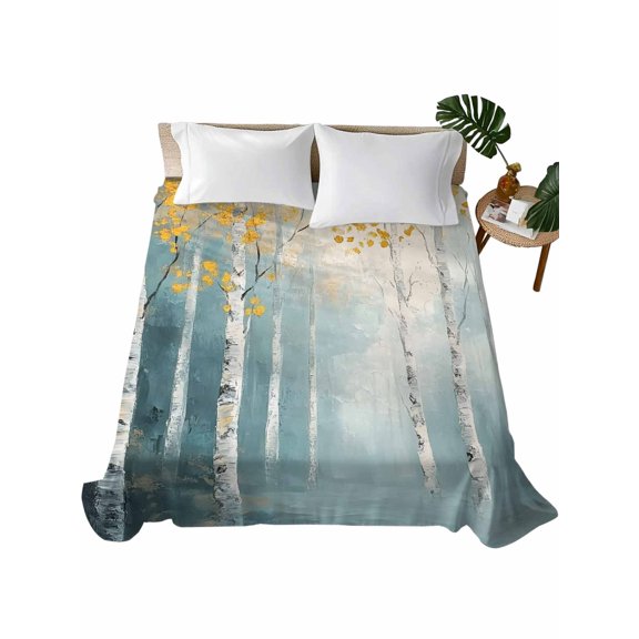 Twin Flat Sheet 66"x96", Summer Forest Soft Lightweight Bedding Flat Sheets Only, Tree Branch Watercolor Oil Painted Brushed Microfiber Top Bed Sheet, Breathable StainResistant Bedsheets