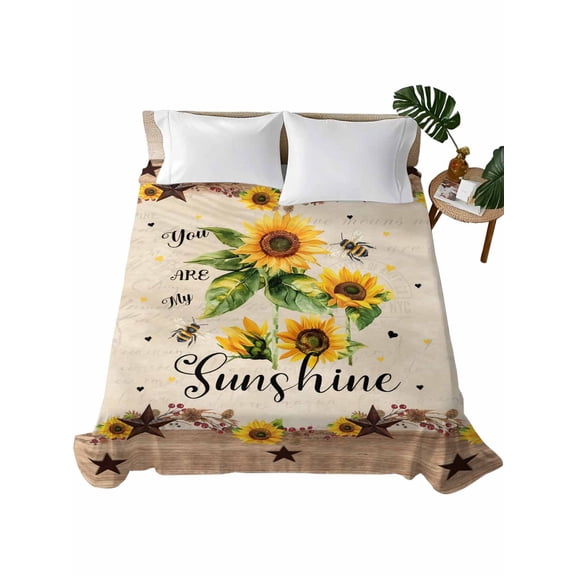 Twin Flat Sheet 66"x96", Sunflower Soft Lightweight Bedding Flat Sheets Only, Botanical Summer Farmhouse Country Texas Star Brushed Microfiber Top Bed Sheet, Breathable StainResistant Bedsheets