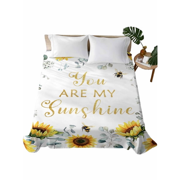 Twin Flat Sheet 66"x96", Sunflower Soft Lightweight Bedding Flat Sheets Only, Summer Botanical Green Eucalyptus Leaves Brushed Microfiber Top Bed Sheet, Breathable StainResistant Bedsheets