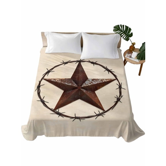 Twin Flat Sheet 66"x96", Texas Star Farmhouse Soft Lightweight Bedding Flat Sheets Only, Western Country Stars Retro Brushed Microfiber Top Bed Sheet, Breathable StainResistant Bedsheets