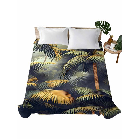 Twin Flat Sheet 66"x96", Tropical Plant Soft Lightweight Bedding Flat Sheets Only, Summer Botanical Palm Tree Leaves Retro Brushed Microfiber Top Bed Sheet, Breathable StainResistant Bedsheets