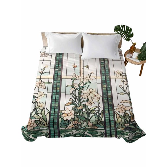 Twin Flat Sheet 66"x96", Vintage Dragonfly Soft Lightweight Bedding Flat Sheets Only, Pastoral Botanical Teal Spring Summer Brushed Microfiber Top Bed Sheet, Breathable StainResistant Bedsheets